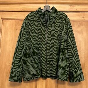 Caroline Rose Wool blend Jacket.Black & Green.Long sleeve, zip front.Pockets. 1X